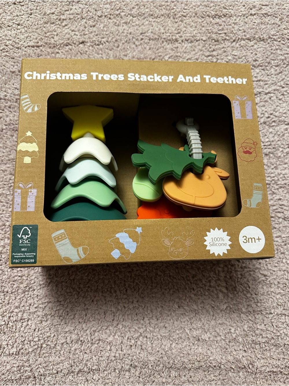 🎄 NWT Christmas Silicone Stacker & Teether Toy Montessori Baby